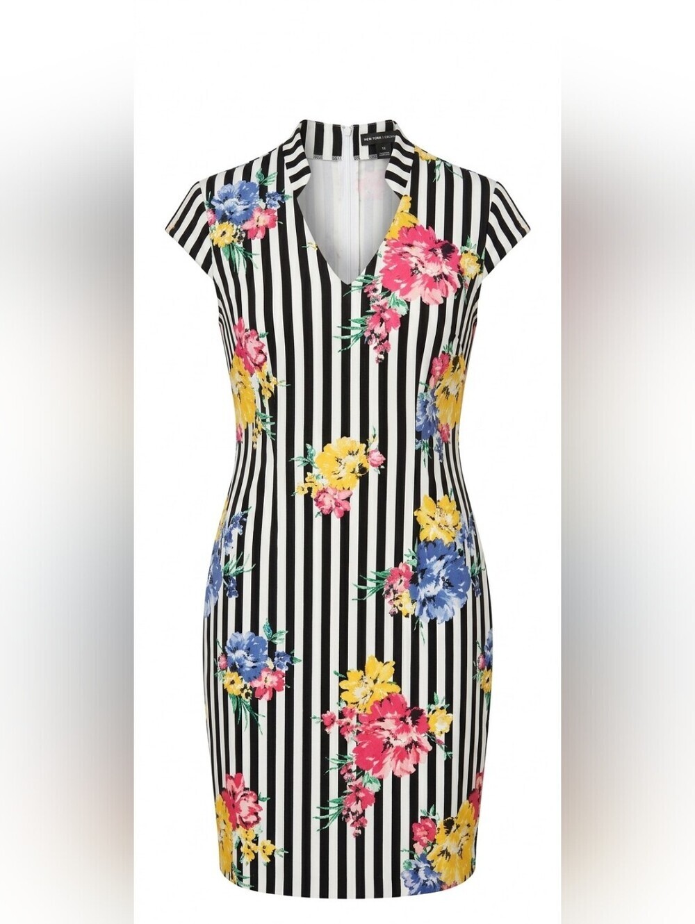 New York & Company Sheath Dress Size 12 Black White Floral Career Dress Cotton